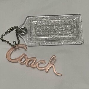 Vintage Coach Poppy acrylic pink script and silver glitter key fobs